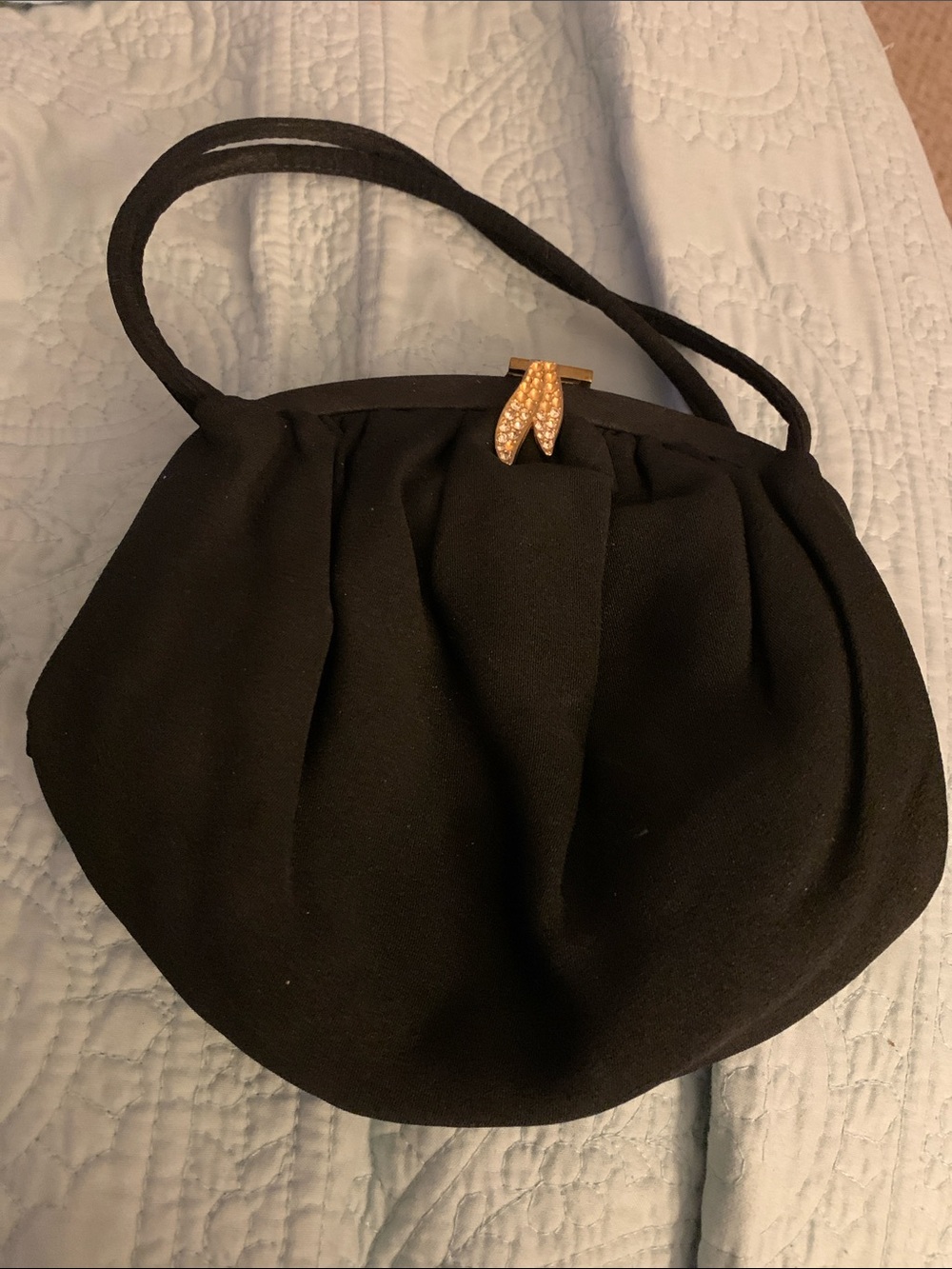 Vintage Black Evening Clutch with Gold Rhinestone Clasp